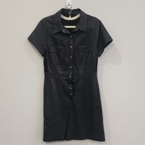 BCBGMaxAzria Black Leather Button-Up Mini Dress, Size M